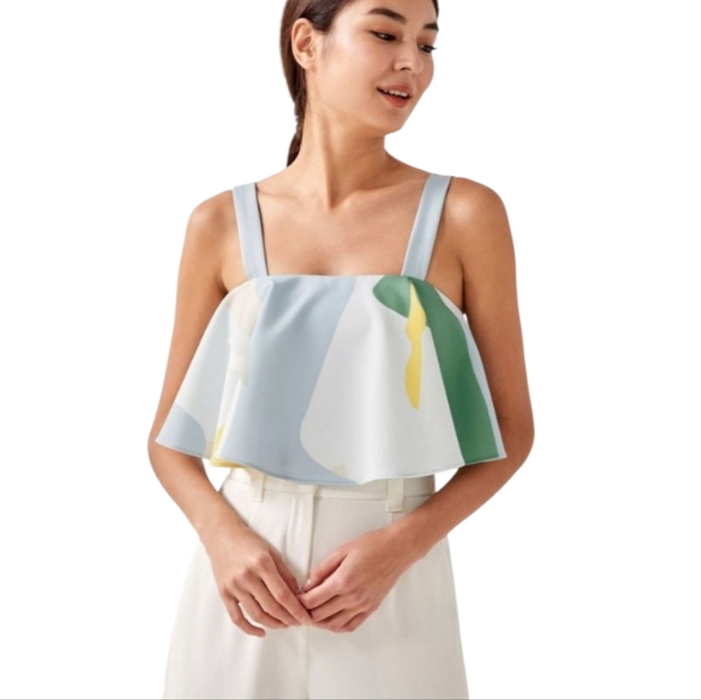 Women's Light Blue Floral Print Ruffle Crop Top